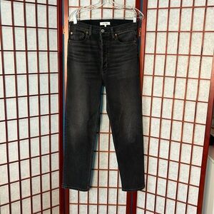RE/DONE 70’s Ultra High Rise Stove Pipe Black Distressed Button Fly Jeans 29
